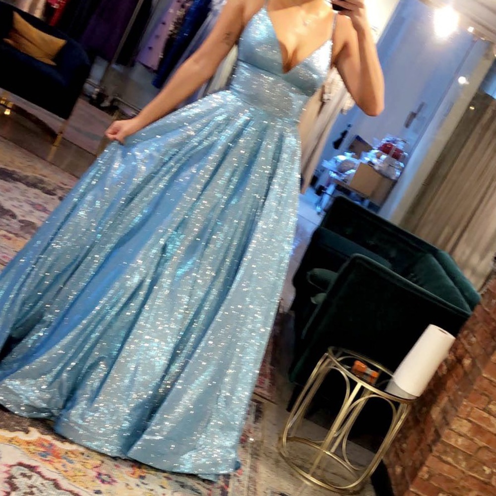 Sherri Hill, Size 4, Blue Sparkly, A-Line Gown